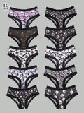 Dircho 10 piezas de bikinis de estilo gotico bajo para mujeres - encaje con contraste, estampados de calaveras, ojos y estrellas de halloween, comodos pantalones tipo hipster - lenceria y ropa interior de halloween - comoda, estilos surtidos, idea de