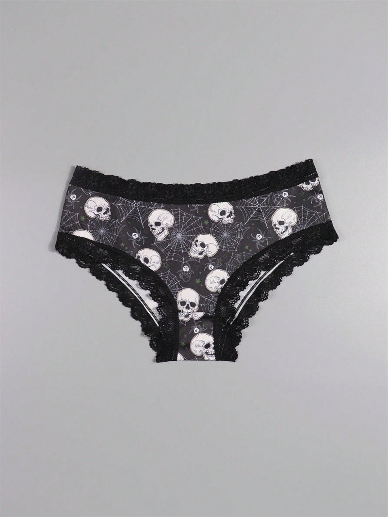 Dircho 10 piezas de bikinis de estilo gotico bajo para mujeres - encaje con contraste, estampados de calaveras, ojos y estrellas de halloween, comodos pantalones tipo hipster - lenceria y ropa interior de halloween - comoda, estilos surtidos, idea de