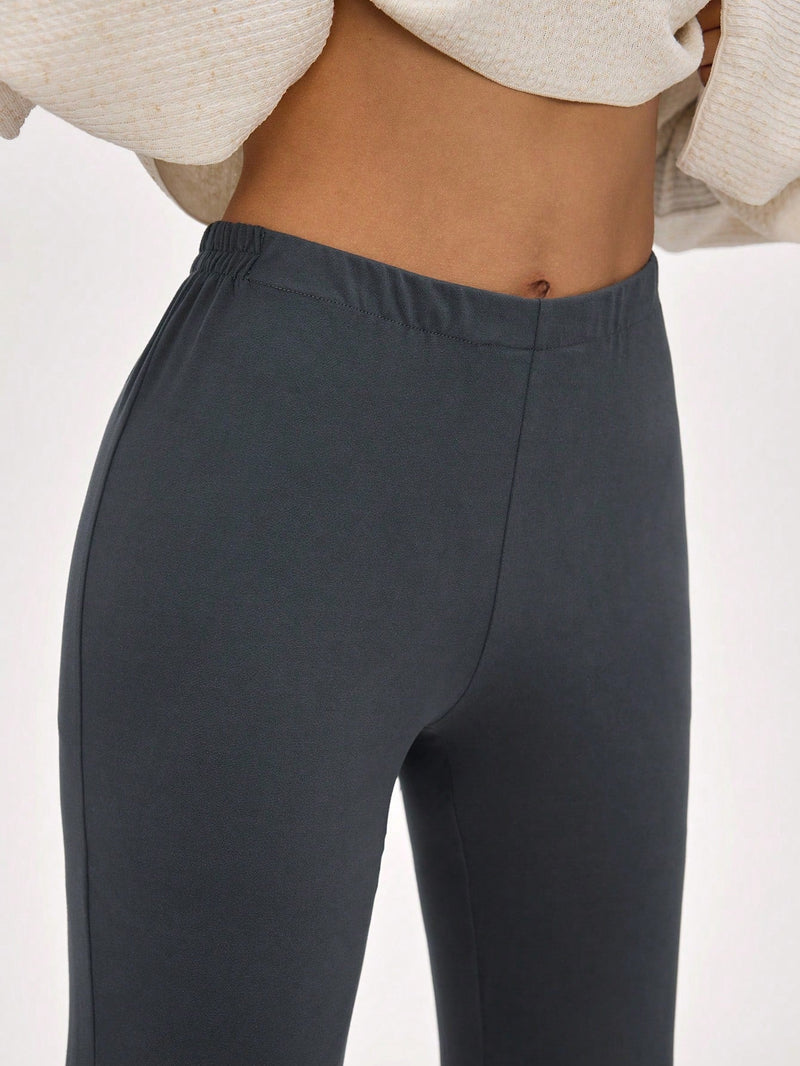 Basics pantalones rectos de cintura baja de punto liso para mujer