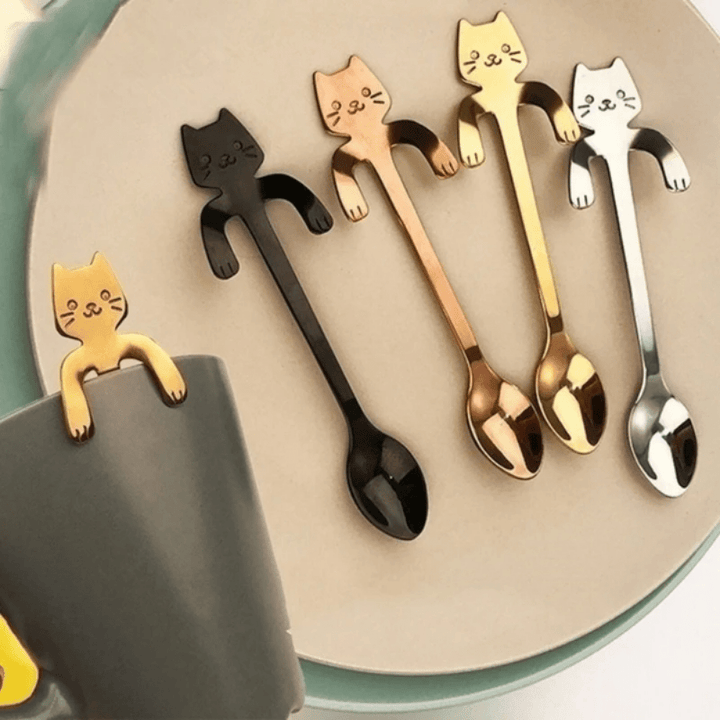 3 piezas de cucharas de café en forma de gato de acero inoxidable, cucharas para helado miniatura, encantadores utensilios de cocina, regalo perfecto para cumpleaños, fiestas, vacaciones para amantes de los gatos