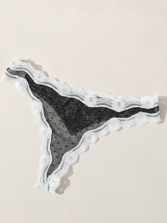 1 pieza tanga sexy de encaje y malla para mujer