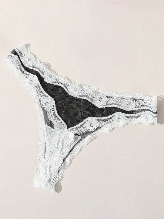 1 pieza tanga sexy de encaje y malla para mujer