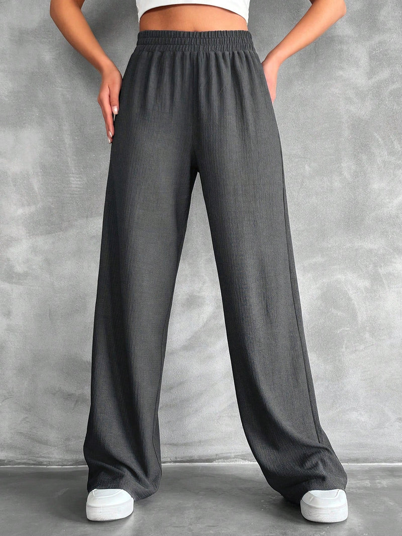 Tall pantalones rectos de talla alta con cintura elastica solida