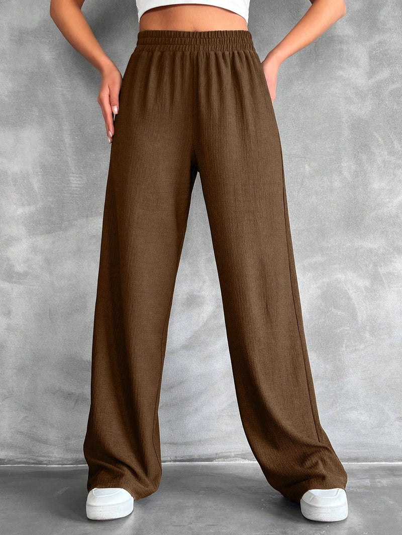 Tall pantalones rectos de talla alta con cintura elastica solida