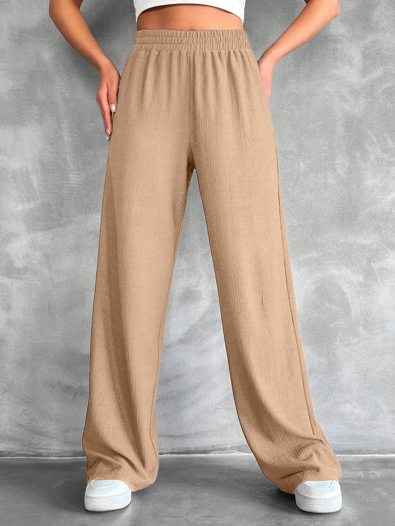 Tall pantalones rectos de talla alta con cintura elastica solida