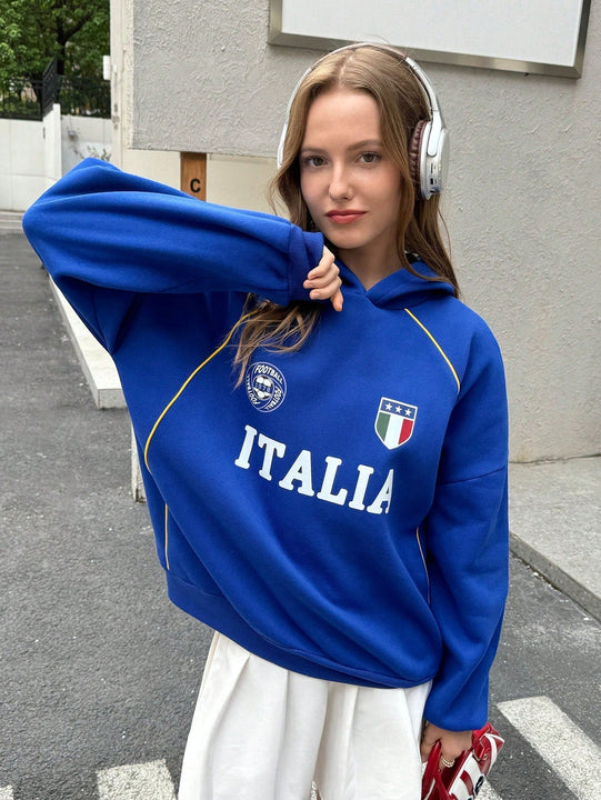 Ezwear sudadera holgada con capucha de estilo deportivo minimalista casual con patron de letra de mexico, para mujer, otono/invierno