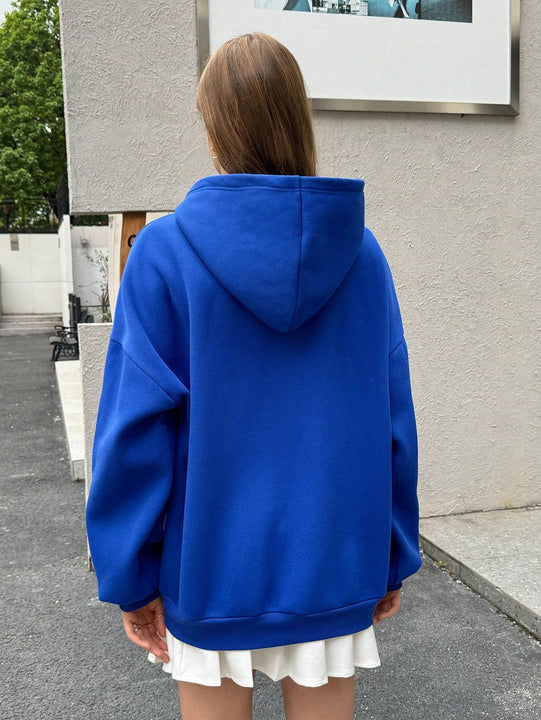 Ezwear sudadera holgada con capucha de estilo deportivo minimalista casual con patron de letra de mexico, para mujer, otono/invierno