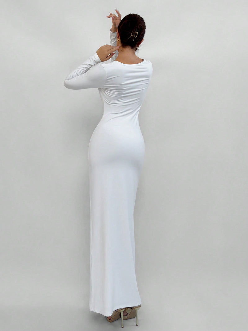 Aloruh vestido de gala formal elegante para mujer, blanco, cenido al body, con escote halter y espalda descubierta