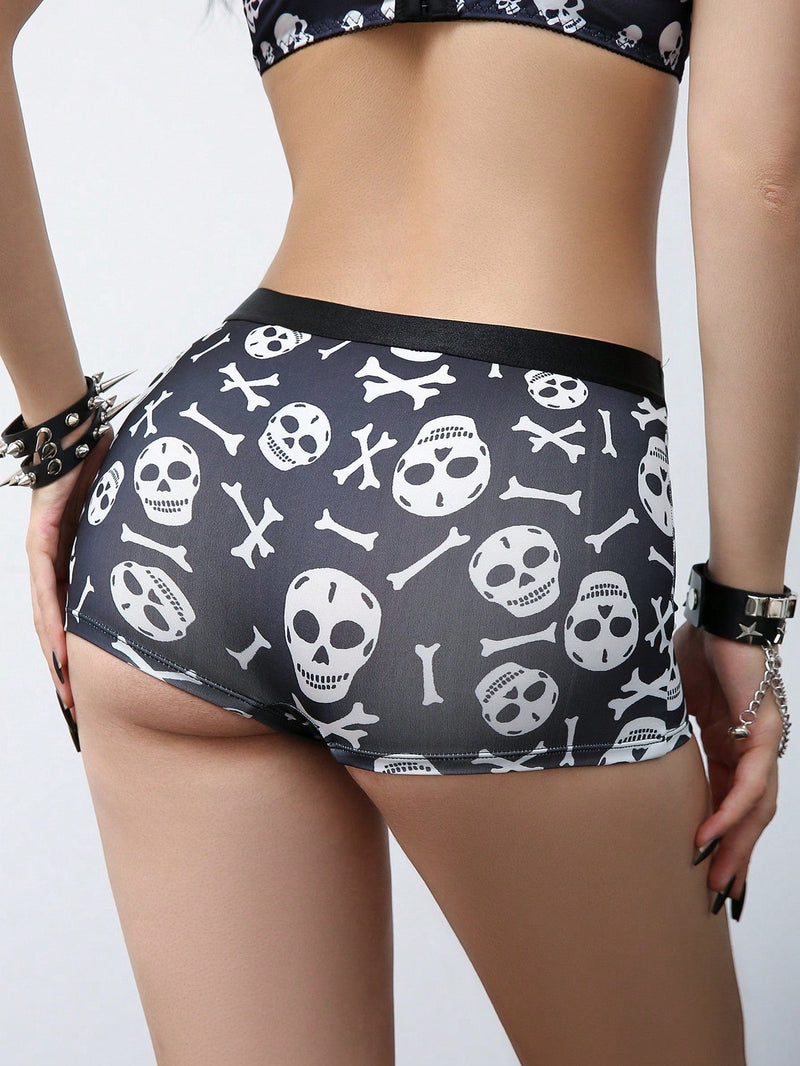 Boxer shorts comodos con estampado de calavera linda y banda con letra