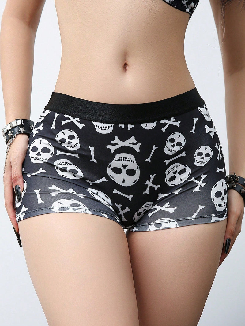 Boxer shorts comodos con estampado de calavera linda y banda con letra