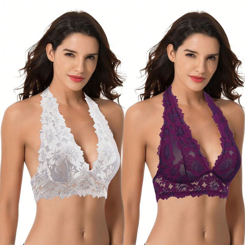 Curve muse sujetador escotado de encaje floral con paquete de 2 unidades para mujer con curvas