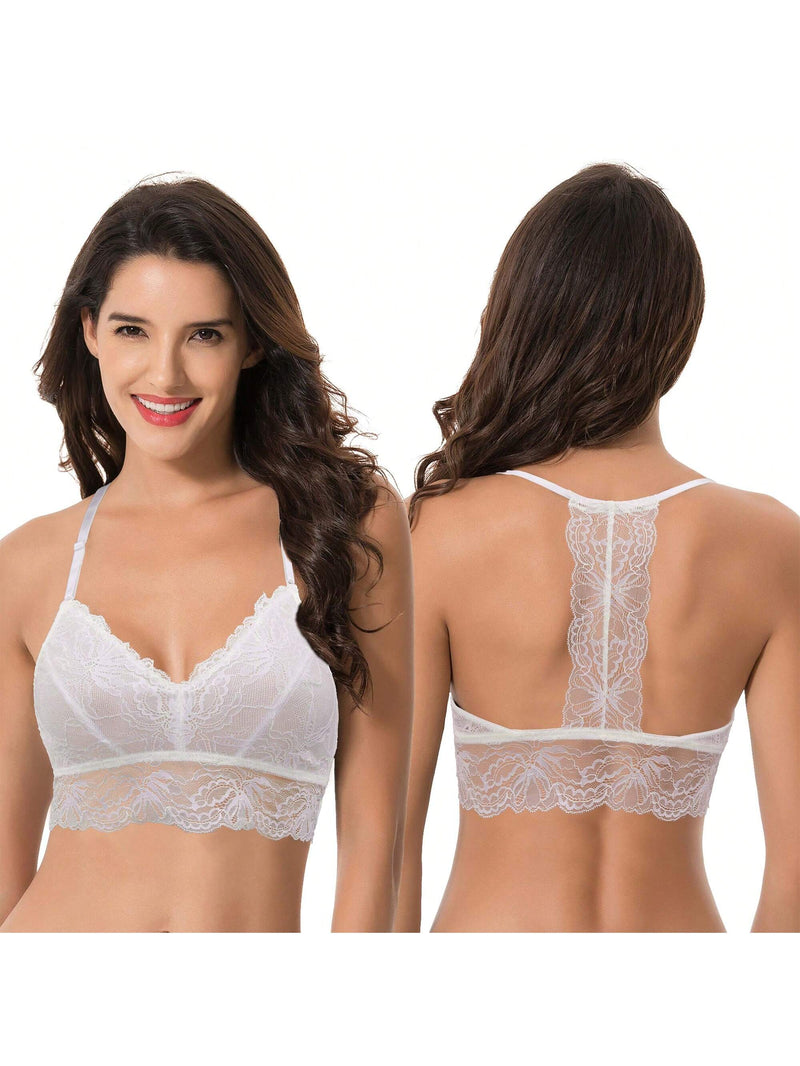 Curve muse bralette sin relleno con escote profundo y encaje floral, paquete de 2, tallas grandes