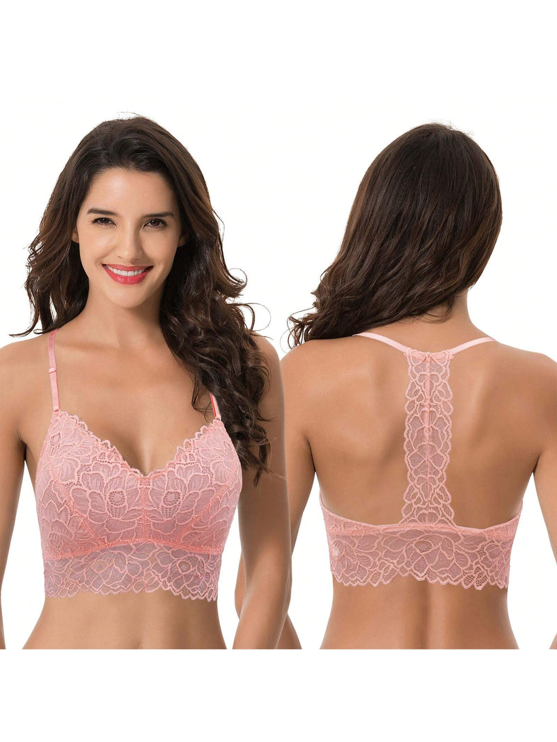 Curve muse bralette sin relleno con escote profundo y encaje floral, paquete de 2, tallas grandes