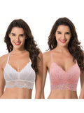 Curve muse bralette sin relleno con escote profundo y encaje floral, paquete de 2, tallas grandes