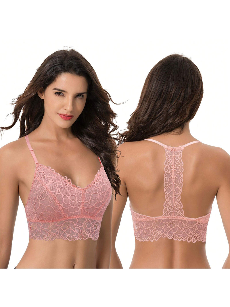 Curve muse bralette sin relleno con escote profundo y encaje floral, paquete de 2, tallas grandes