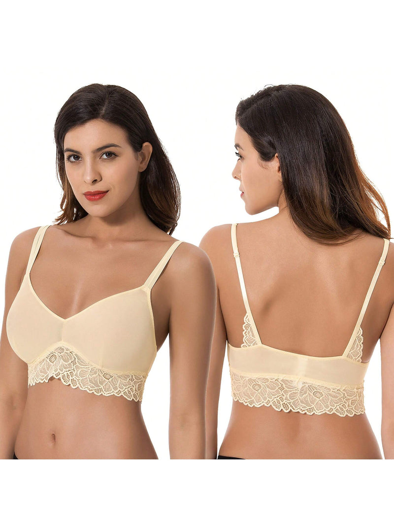 Curve muse bralette sin relleno con escote profundo y encaje floral, paquete de 2, tallas grandes