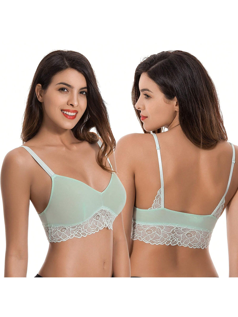 Curve muse bralette sin relleno con escote profundo y encaje floral, paquete de 2, tallas grandes