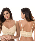 Curve muse bralette sin relleno con escote profundo y encaje floral, paquete de 2, tallas grandes