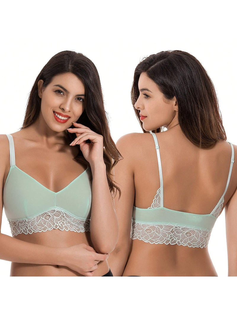 Curve muse bralette sin relleno con escote profundo y encaje floral, paquete de 2, tallas grandes