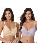 Curve muse bralette sin relleno con escote profundo y encaje floral, paquete de 2, tallas grandes