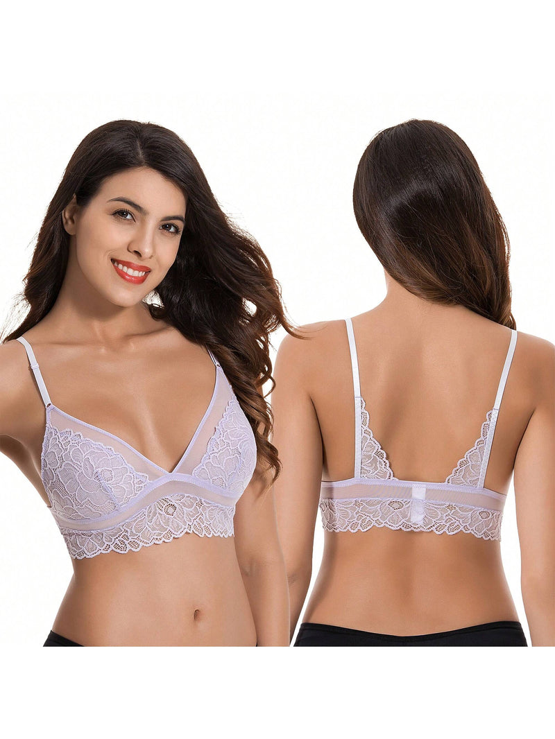 Curve muse bralette sin relleno con escote profundo y encaje floral, paquete de 2, tallas grandes