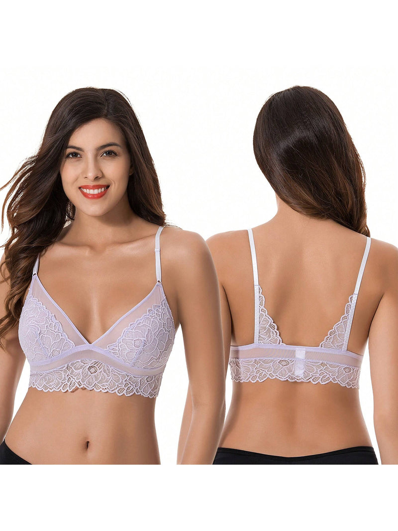 Curve muse bralette sin relleno con escote profundo y encaje floral, paquete de 2, tallas grandes