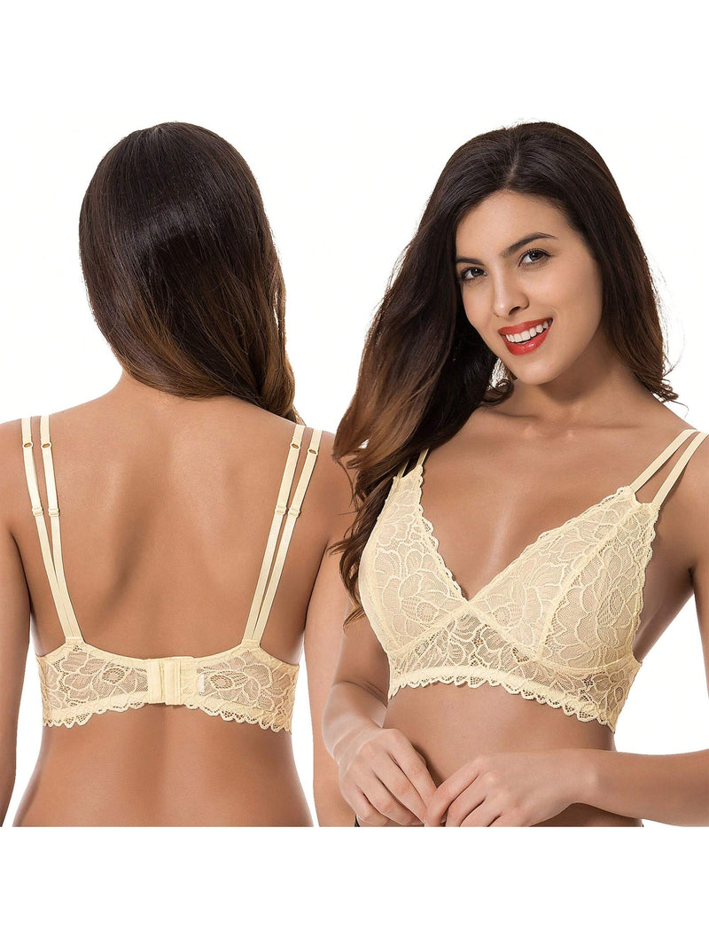 Curve muse bralette sin relleno con escote profundo y encaje floral, paquete de 2, tallas grandes