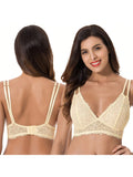 Curve muse bralette sin relleno con escote profundo y encaje floral, paquete de 2, tallas grandes