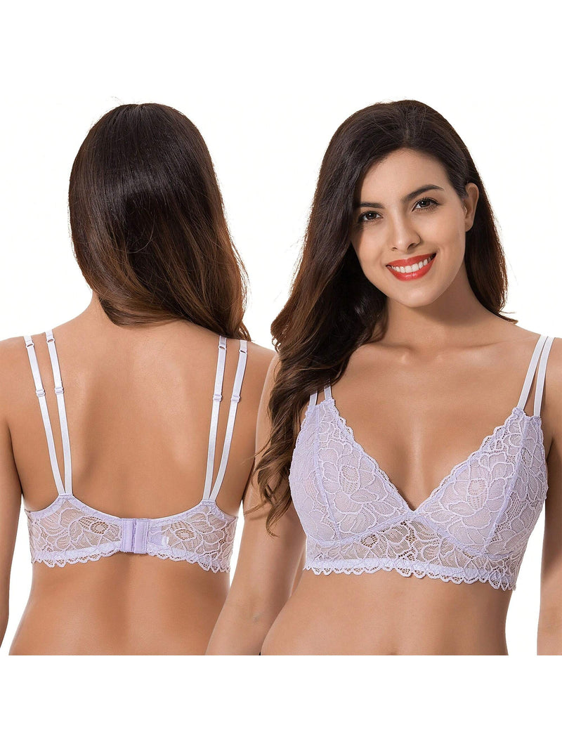 Curve muse bralette sin relleno con escote profundo y encaje floral, paquete de 2, tallas grandes