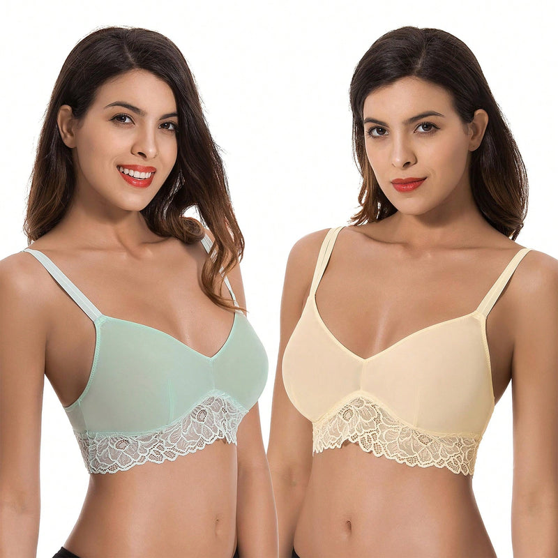 Curve muse bralette sin relleno con escote profundo y encaje floral, paquete de 2, tallas grandes