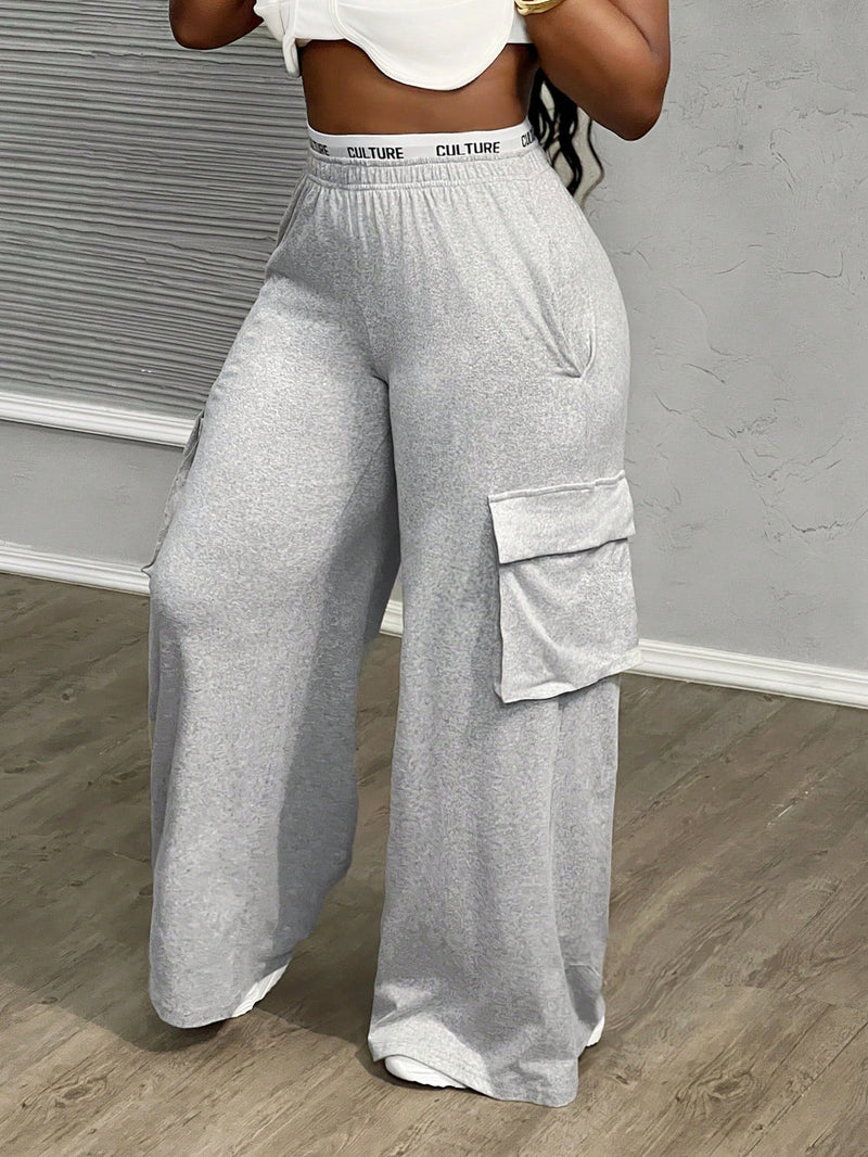 Slayr pantalones casuales de trabajo de estilo ancho con bolsillos y estampado floral gris para mujeres-c