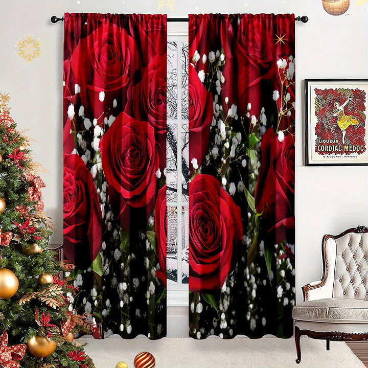 2 cortinas para puertas con patrones de rosas y aliento