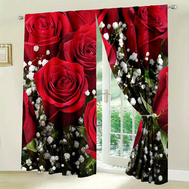 2 cortinas para puertas con patrones de rosas y aliento
