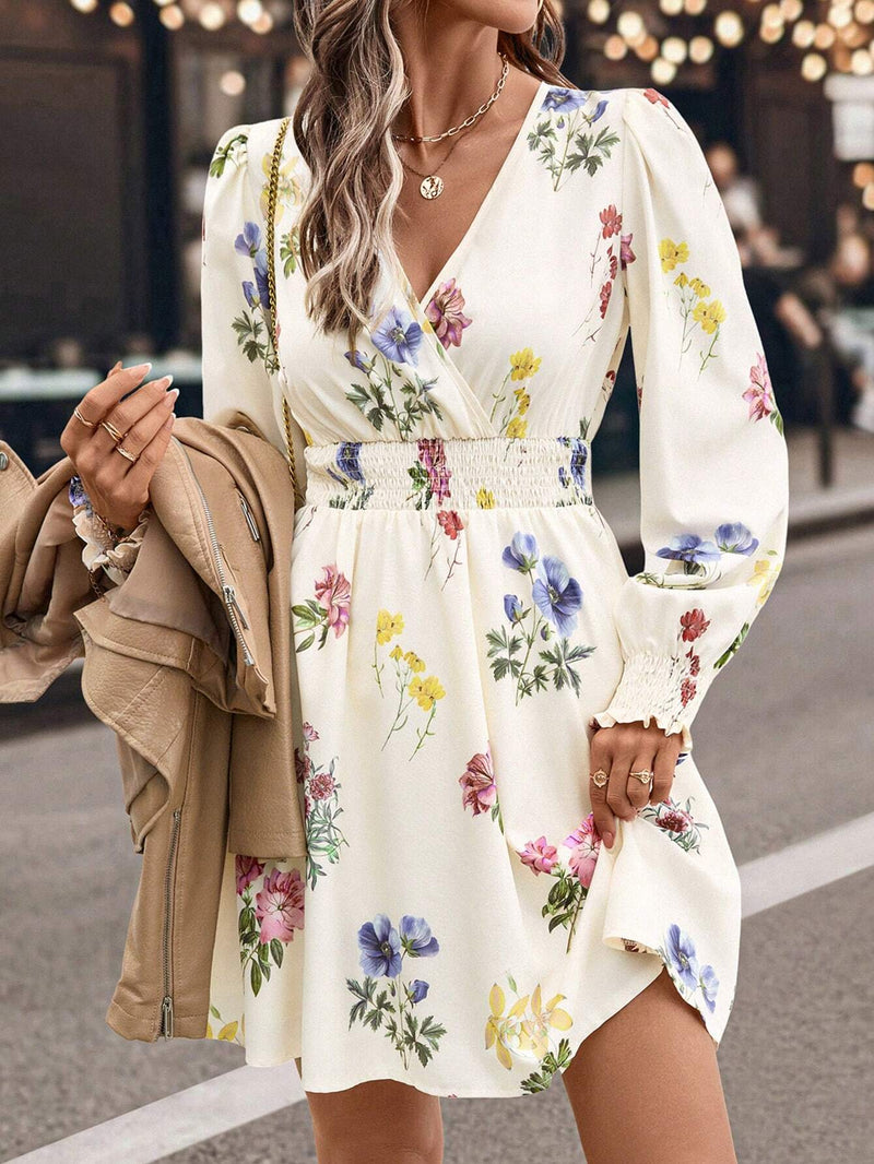 Clasi vestido corto de manga larga con estampado floral para mujeres