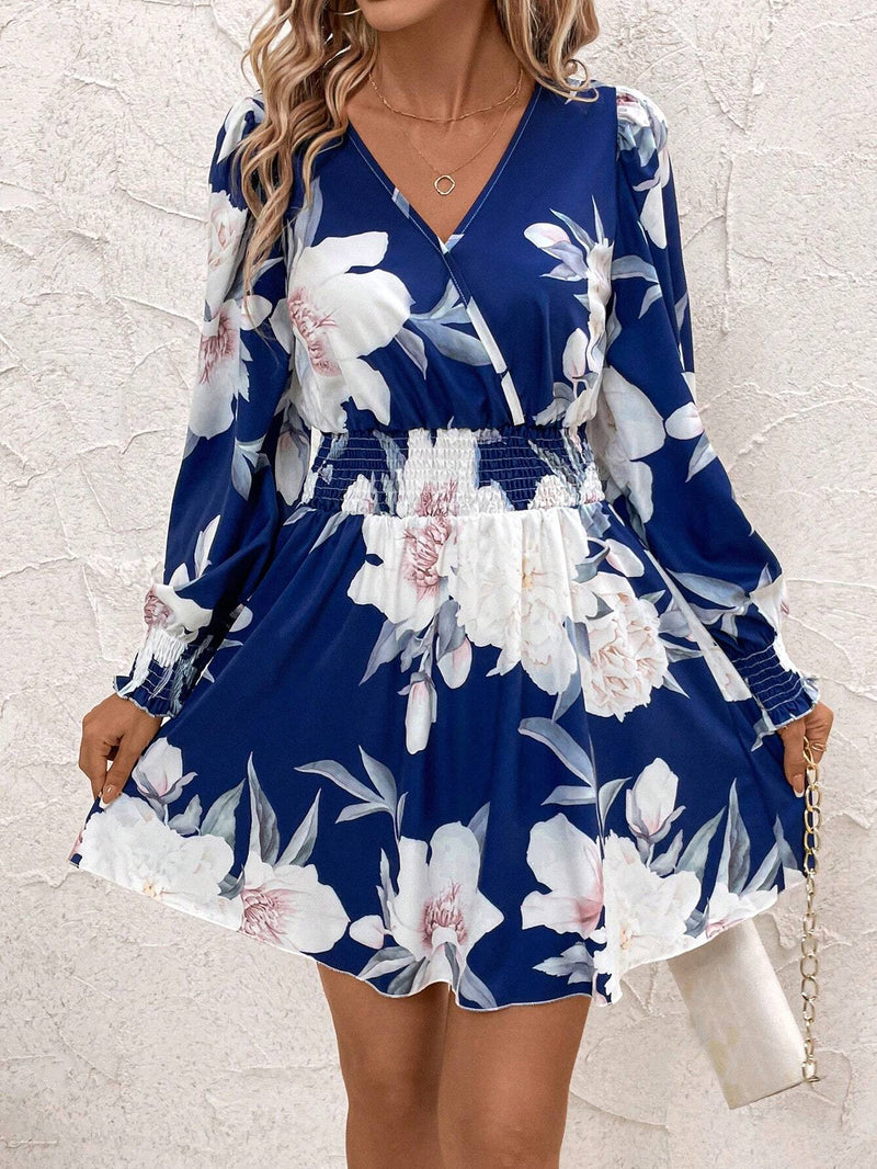 Clasi vestido corto de manga larga con estampado floral para mujeres