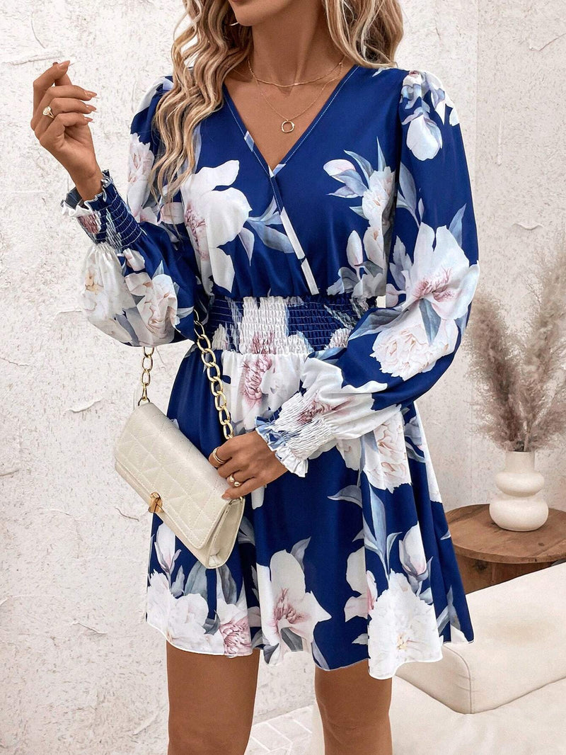 Clasi vestido corto de manga larga con estampado floral para mujeres