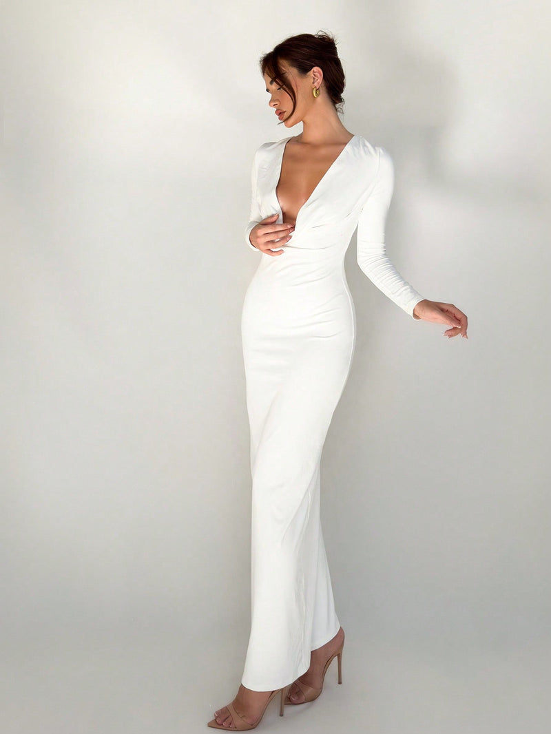 Aloruh vestido de gala formal elegante para mujer, blanco, cenido al body, con escote halter y espalda descubierta