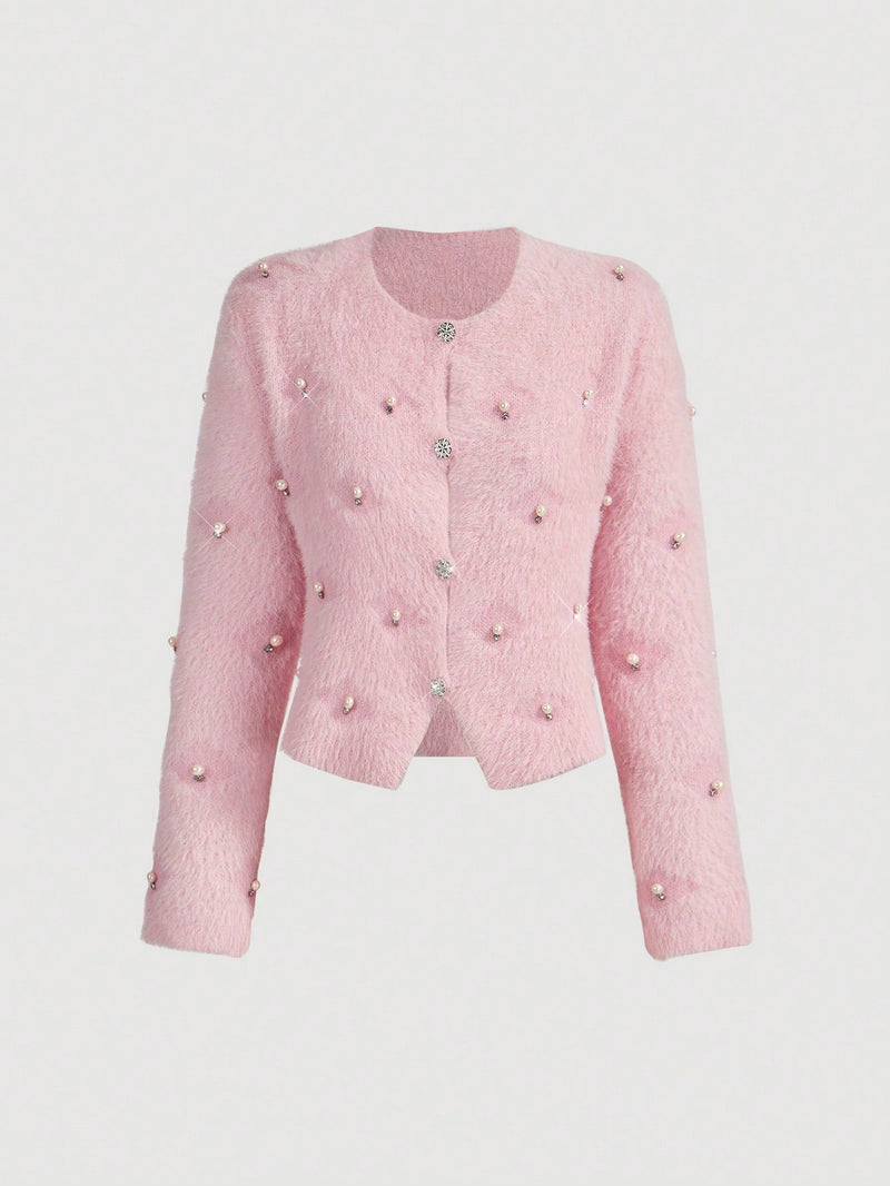 Aveloria rosie elegante y chic cardigan suelto con adorno de strass esponjoso