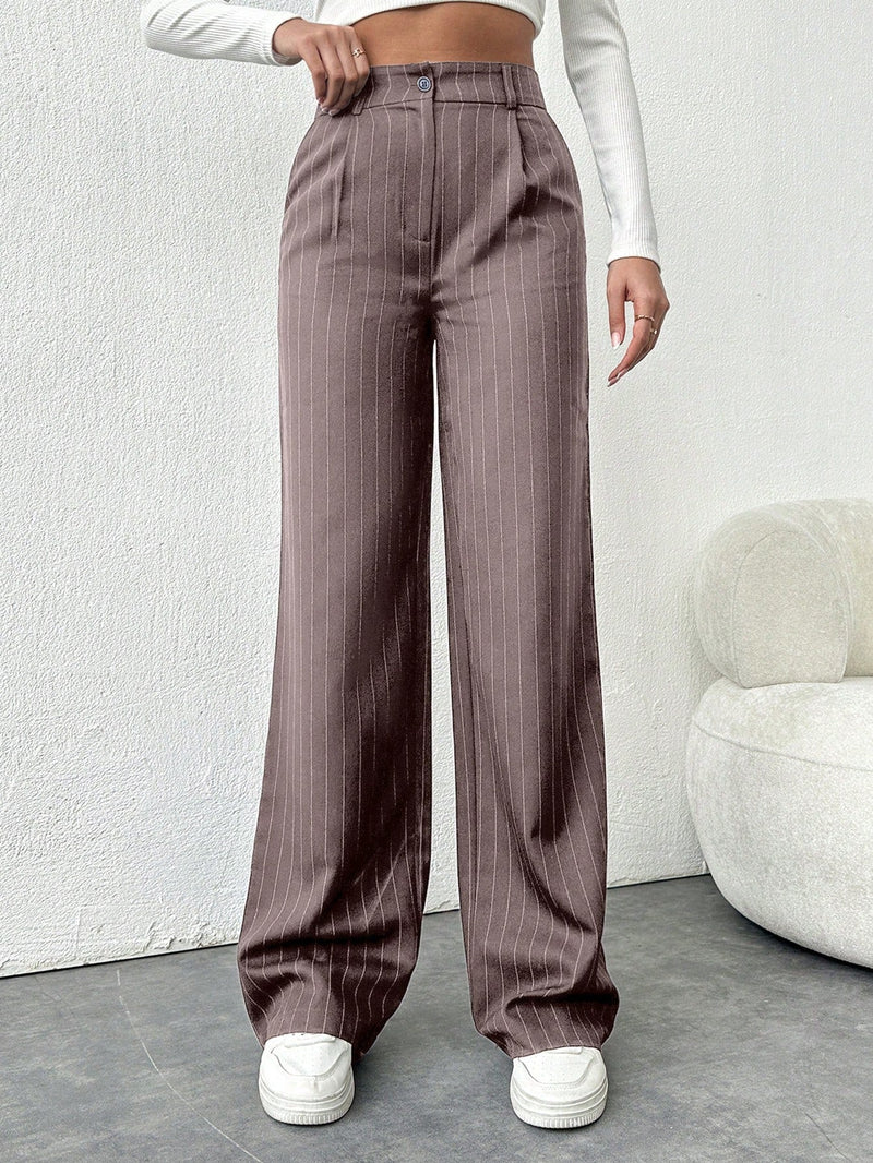 Tall pantalones sueltos de traje a rayas con botones delanteros, uso casual de todos los dias