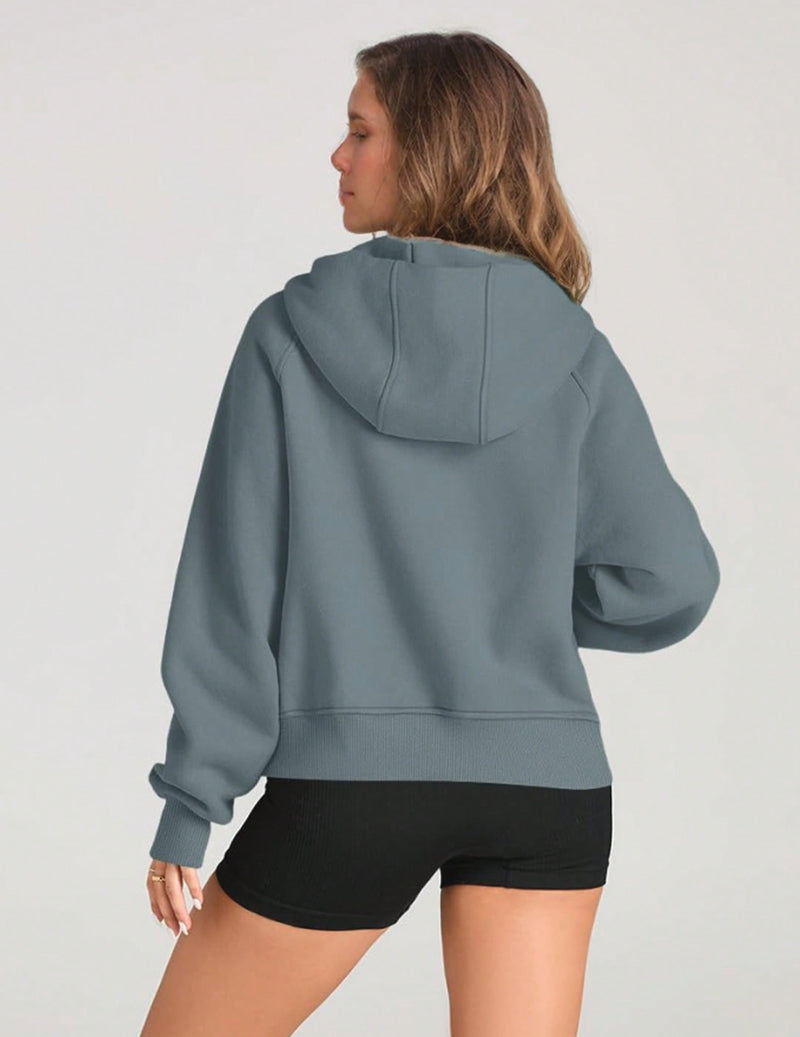 Sudaderas con media cremallera para mujer, sudaderas cortas con capucha, sudaderas de forro polar