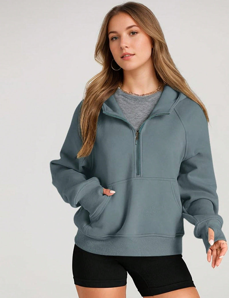 Sudaderas con media cremallera para mujer, sudaderas cortas con capucha, sudaderas de forro polar