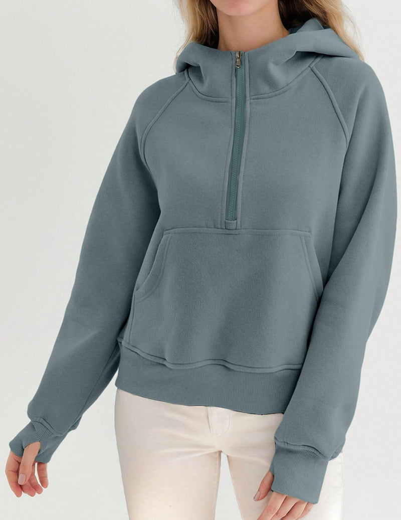 Sudaderas con media cremallera para mujer, sudaderas cortas con capucha, sudaderas de forro polar