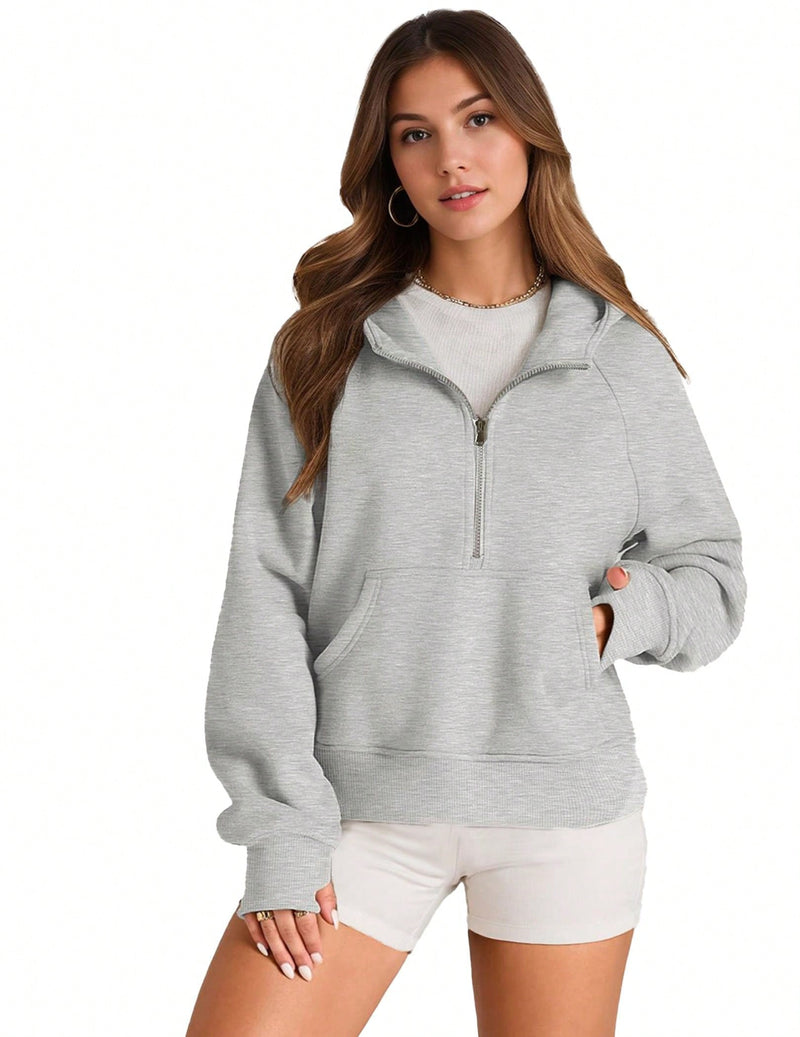 Sudaderas con media cremallera para mujer, sudaderas cortas con capucha, sudaderas de forro polar