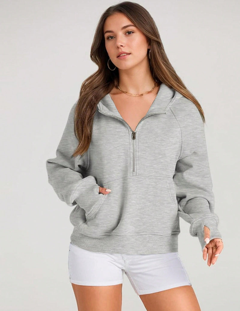 Sudaderas con media cremallera para mujer, sudaderas cortas con capucha, sudaderas de forro polar