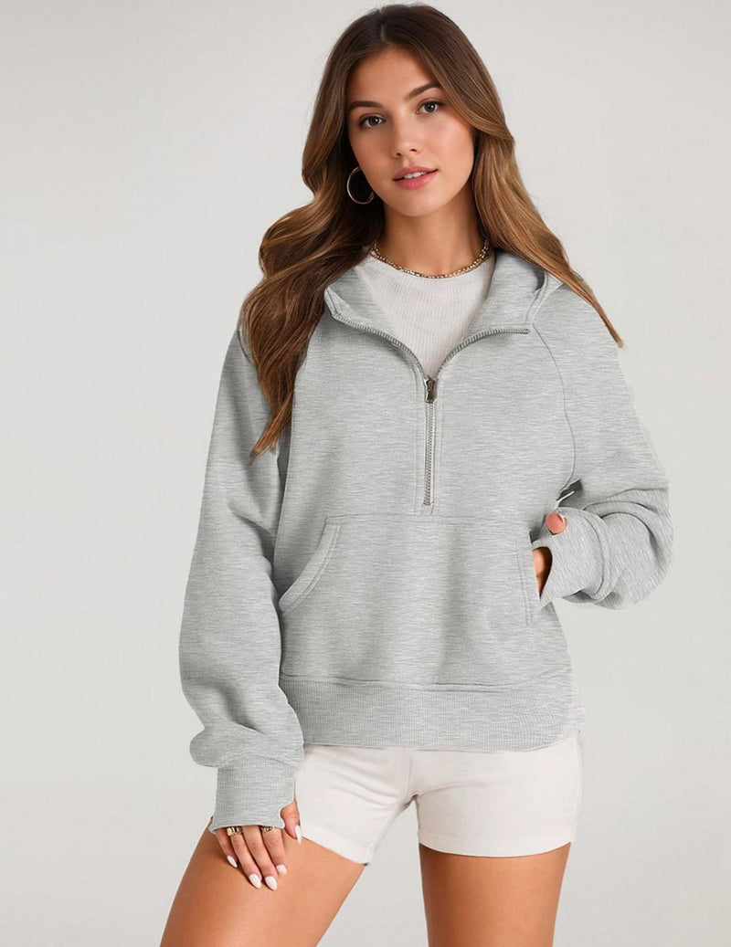 Sudaderas con media cremallera para mujer, sudaderas cortas con capucha, sudaderas de forro polar