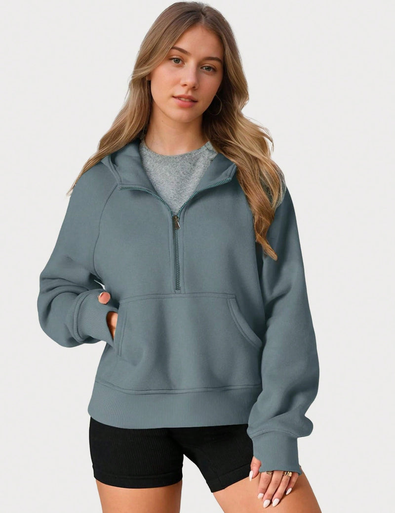 Sudaderas con media cremallera para mujer, sudaderas cortas con capucha, sudaderas de forro polar