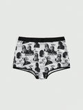 Romwe grunge punk 1 pieza calzoncillos boxer con estampado total de punk oscuro, distopia, hip hop, trenzas