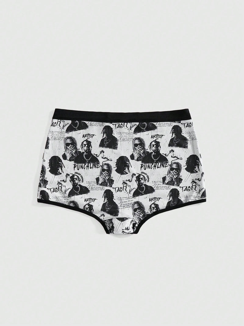 Romwe grunge punk 1 pieza calzoncillos boxer con estampado total de punk oscuro, distopia, hip hop, trenzas