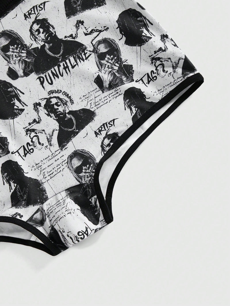 Romwe grunge punk 1 pieza calzoncillos boxer con estampado total de punk oscuro, distopia, hip hop, trenzas