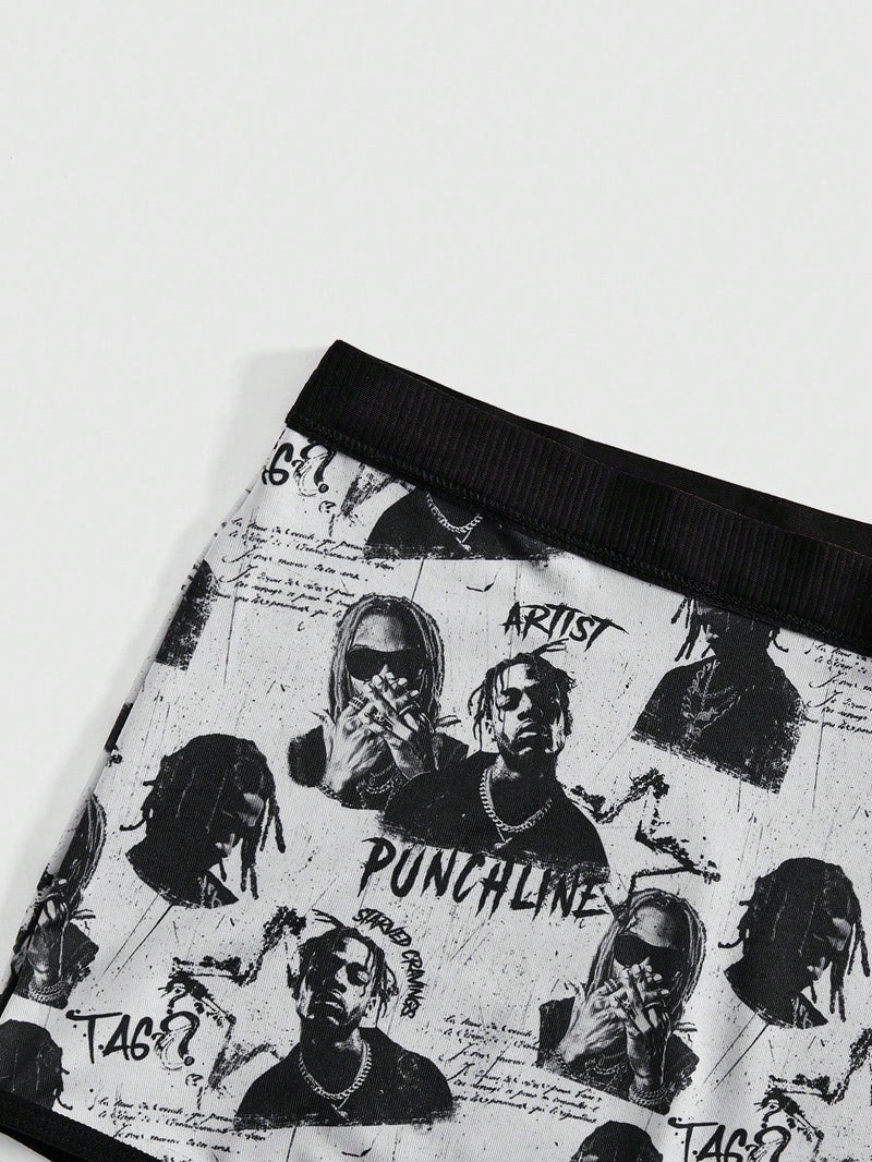 Romwe grunge punk 1 pieza calzoncillos boxer con estampado total de punk oscuro, distopia, hip hop, trenzas